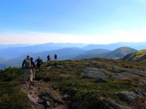 Group of people hiking in mountains
